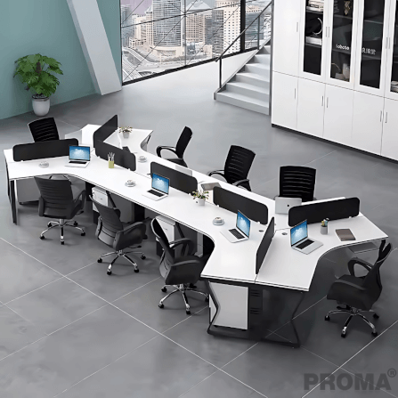 [Pre-order] โต๊ะทำงาน Proma-POD-05 สีขาว/ดำ แบบ 8 ที่นั่ง (มีตู้เอกสาร)_10